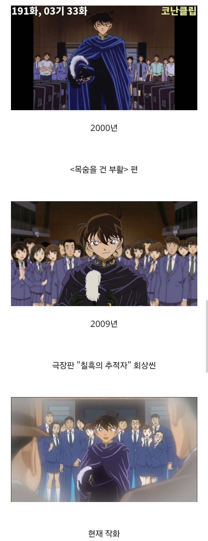 같은 장면으로 비교해보는 명탐정 코난 작화 변화